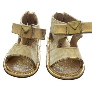 Michael Kors Baby Girl Gold Sandals with Bow and Ankle Strap Size 3